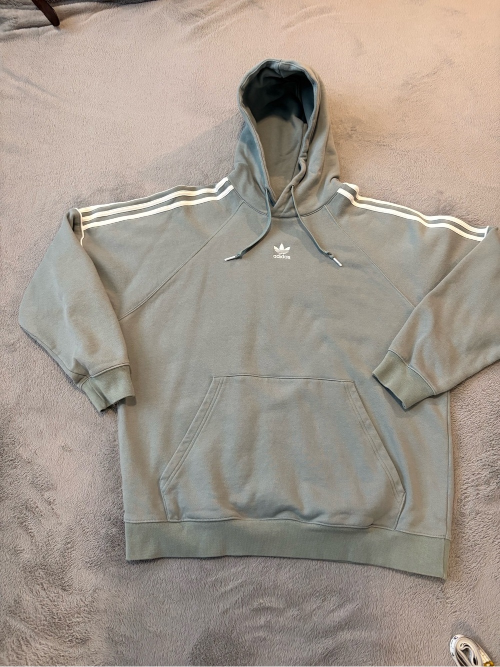 adidas light Sage Green Hooded Sweatshirt with White Three-Stripes - Men’s XL